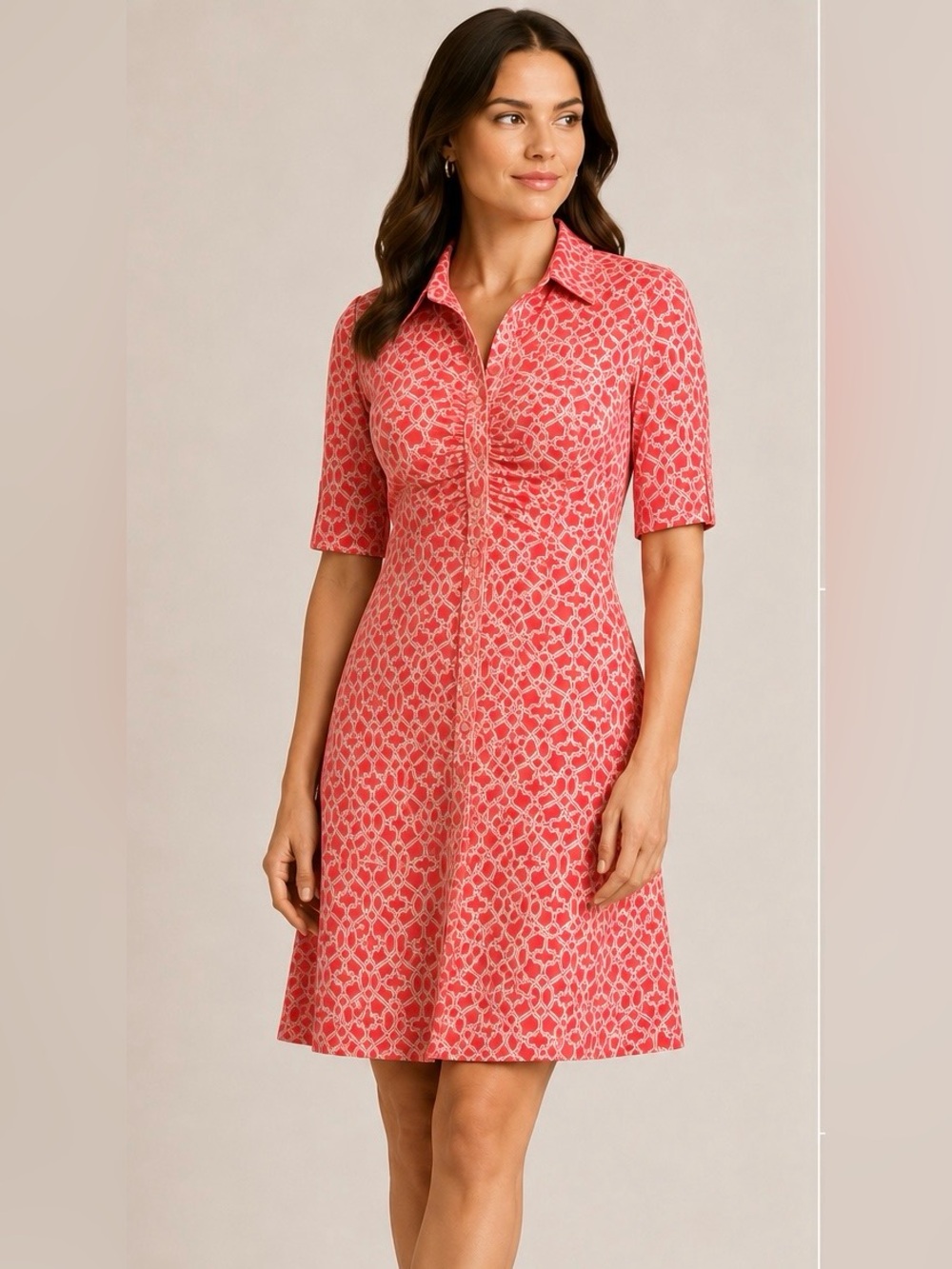 NWT Laundry by Shelli Segal Calypso Coral Print Shirt Dress Size 4 Retro Vibes